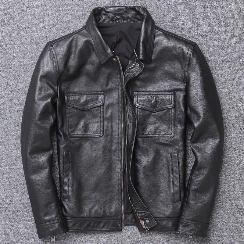 ezy2find mens leather jackets Black / XL Vintage stone mill to make old leather coat