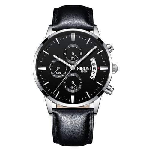ezy2find mens watches Silver Black Leather Men Watches Luxury Famous Top Brand Men's Fashion Casual Dress Watch Military Quartz Wristwatches Saat