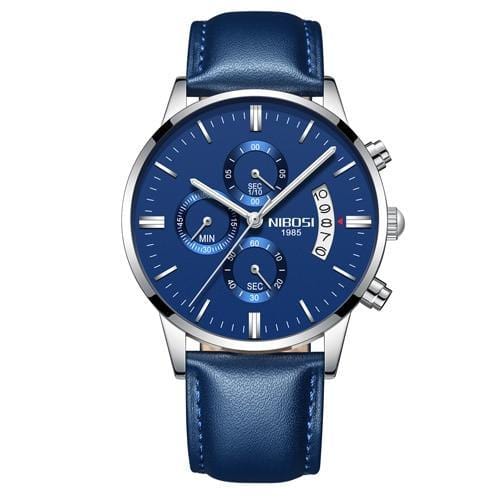 ezy2find mens watches Silver Blue Leather Men Watches Luxury Famous Top Brand Men's Fashion Casual Dress Watch Military Quartz Wristwatches Saat