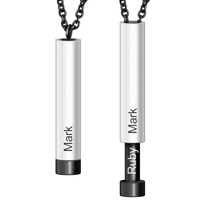 ezy2find necklace Cylinder black silver Customize Lovers Name Stainless Steel Necklace Remember Your Most Meaningful Phrase/Word