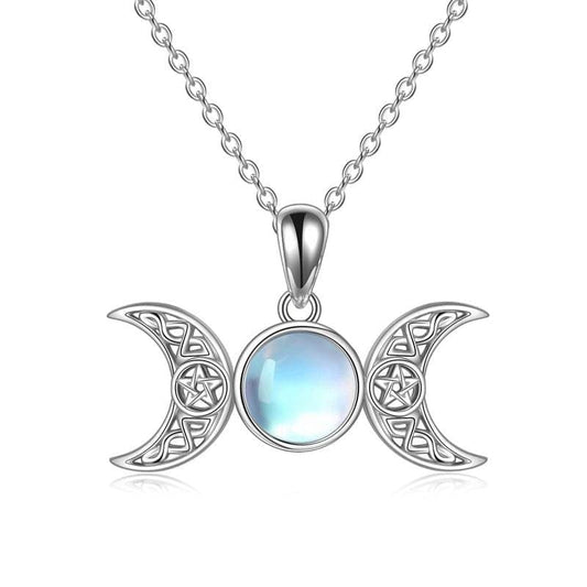 ezy2find necklace Silver / 0.97*0.64 inches Moonstone Triple Moon Goddess Amulet Pentagram Pendant Necklace Sterling Silver Wiccan Jewelry