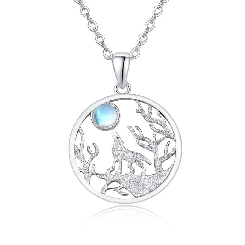 ezy2find necklace Silver / 20mm/0.79inches Wolf Necklace 925 Sterling Silver Forest Moon Wolf Necklace for Women Charm Animals Jewelry Gift