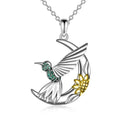 ezy2find necklace Two tone / 23.7mm*34.2mm Hummingbird Necklace 925 Sterling Silver Hummingbird on Moon with Sunflower Jewelry Gifts for Women