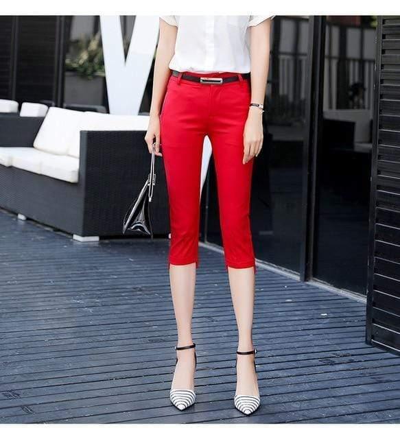 ezy2find pants Red / S Pants Women Summer Skinny Breeches Cropped Trousers High Waist Office Lady Slim Capris Pantalon Femme Woman Bodycon Pencil Pant