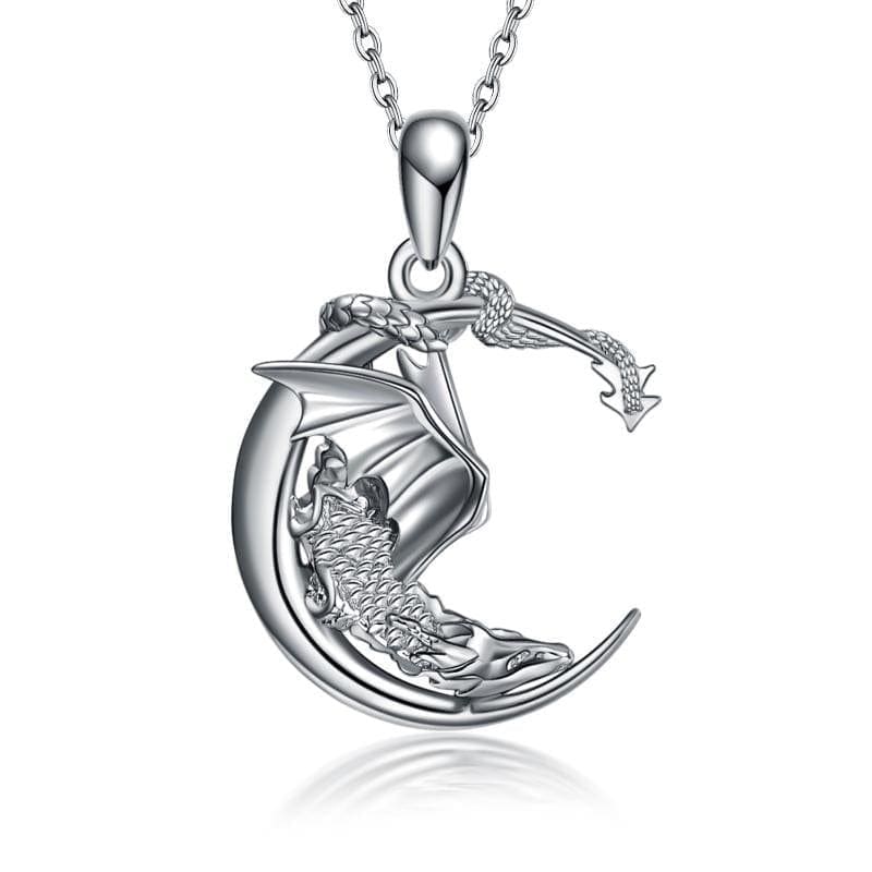 ezy2find Pendant Silver / 28.7*19.7mm Moon necklace sterling silver dragon pendant jewelry gifts for women man