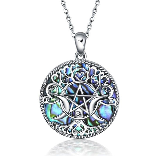 ezy2find Pendant Silver / 29.7*22.1mm Sterling Silver Triple Moon Goddess Pentagram Pentacle Pendant necklace Pagan Wiccan Jewelry
