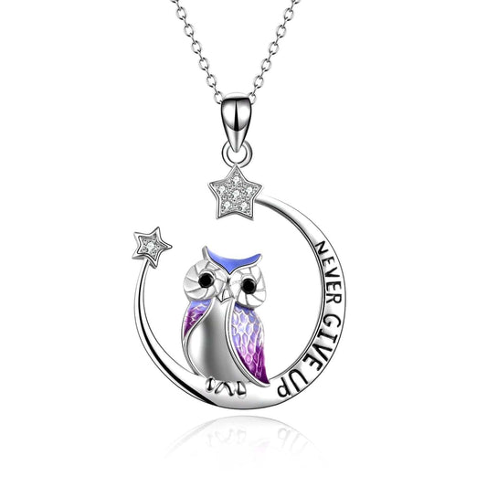ezy2find Pendant Silver / 31.0mm*21.0mm Sterling Silver Cute Owl on The Moon and Star Pendant Necklace for Women Girls