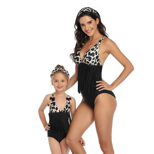 ezy2find Perant child swinwear Leopard / 164 Parent-child swimsuit fringed one-piece swimsuit