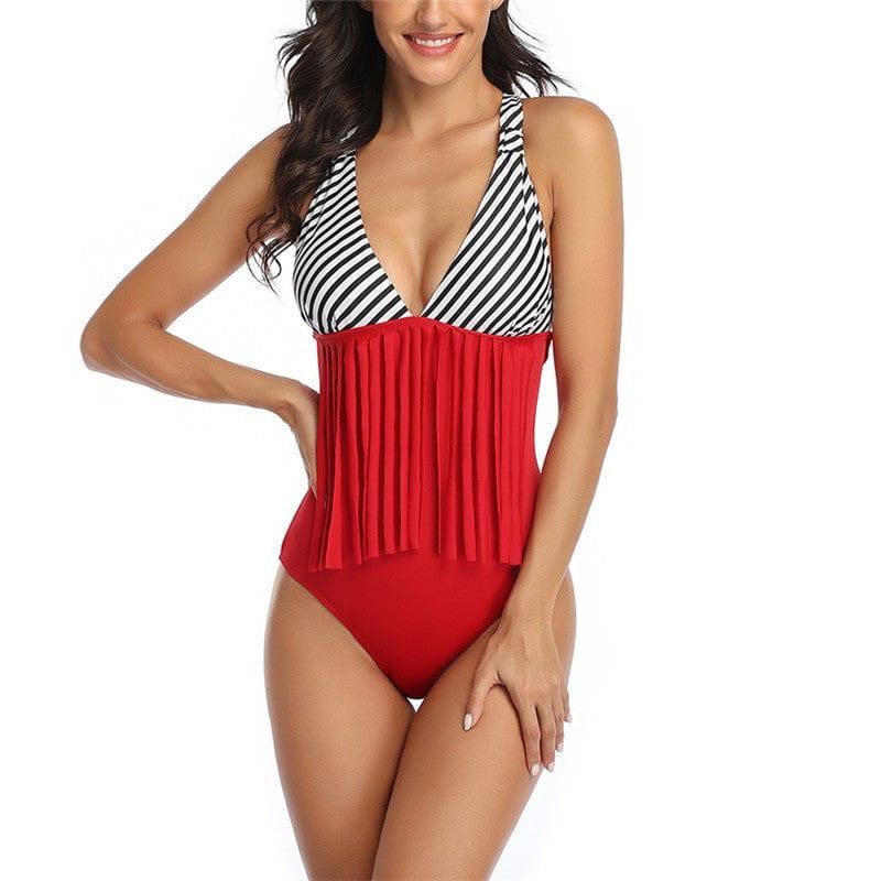 ezy2find Perant child swinwear Red / XL Parent-child swimsuit fringed one-piece swimsuit