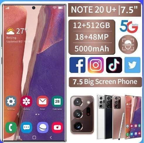 ezy2find Phone 100% Original Global Version Note20U+ 7.5-inch Telephone 12GB+512GB Smart Phone Android 10.0 4G/ 5G Mobile Phone