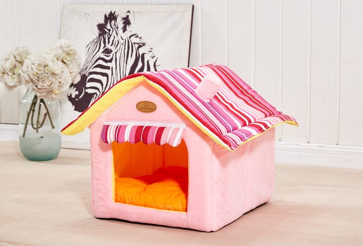 ezy2find Pink / L New Fashion Striped Removable Cover Mat Dog House Dog Beds For Small Medium Dogs Pet Products House Pet Beds for Cat