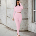 ezy2find Pink / XL Two Piece Sets Women Solid Autumn Tracksuits High Waist Stretchy Sportswear Hot Crop Tops And Leggings Matching Outfits