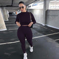 ezy2find Purple / L Two Piece Sets Women Solid Autumn Tracksuits High Waist Stretchy Sportswear Hot Crop Tops And Leggings Matching Outfits