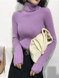 ezy2find Purple / One Size 2022 Autumn Winter Thick Sweater Women Knitted Ribbed Pullover Sweater Long Sleeve Turtleneck Slim Jumper Soft Warm Pull Femme