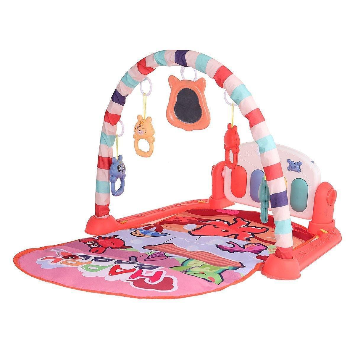 ezy2find Rattle Toys for Baby Gift Red 76x56x43CM 2 IN 1 Multi-functional Baby Gym with Play Mat Keyboard Soft Light Rattle Toys for Baby Gift