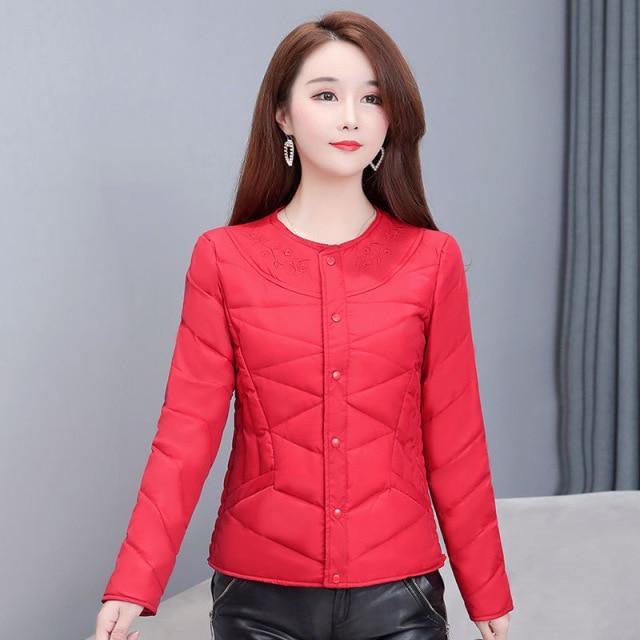 ezy2find Red / 5XL 80-85kg 2021 new down jacket liner women's short long-sleeved large size mother's wear thickened warmth and slim down jacket down jacket