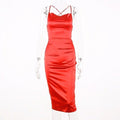 ezy2find Red / L Dulzura neon satin lace up 2022 summer women bodycon long midi dress sleeveless backless elegant party outfits sexy club clothes