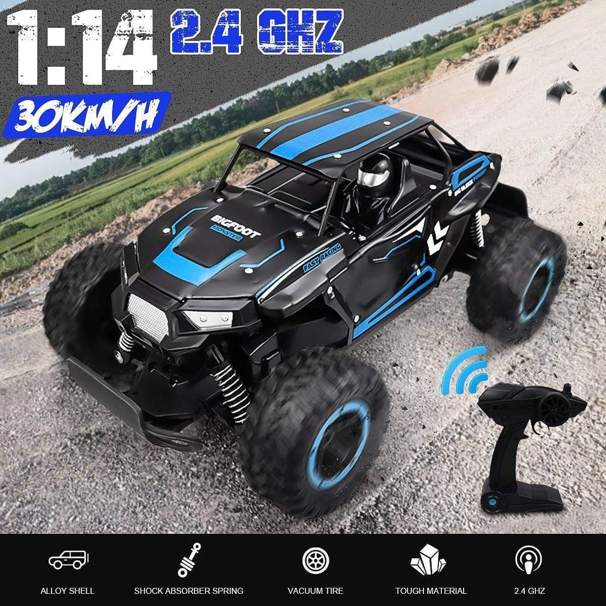 ezy2find remote control toy Blue 1/14 2.4G Alloy High Speed RC Car Big Foot Off-road Drift Vehicle Model Indoor Outdoor Toys