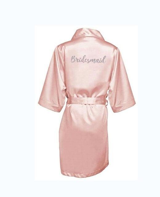 ezy2find robe pink Bridesmaid / S dark pink robe silver letter kimono personalised satin pajamas wedding robe bridesmaid sister mother of the bride robes