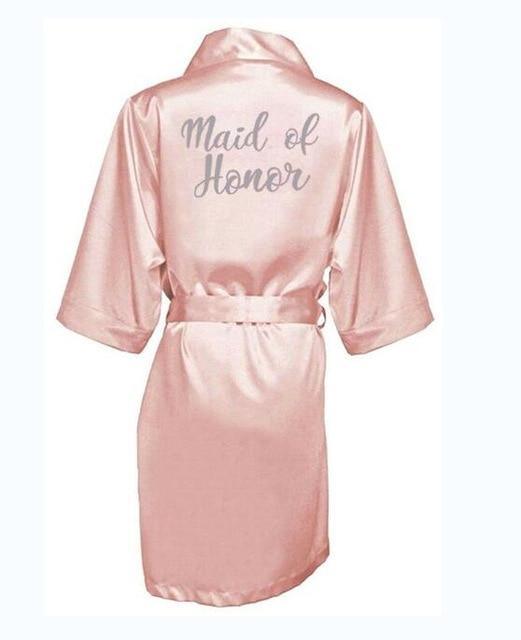 ezy2find robe pink Maid  Honor / S dark pink robe silver letter kimono personalised satin pajamas wedding robe bridesmaid sister mother of the bride robes