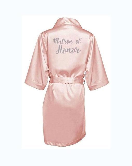 ezy2find robe pink Matron Honor / S dark pink robe silver letter kimono personalised satin pajamas wedding robe bridesmaid sister mother of the bride robes