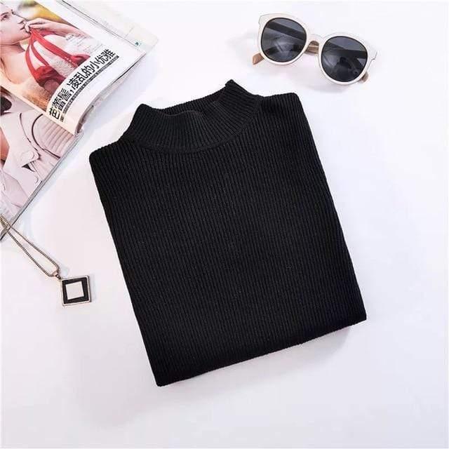 ezy2find S / Black Marwin New-coming Autumn Winter Tops Turtleneck Pullovers Sweaters Primer shirt long sleeve Short Korean Slim-fit tight sweater