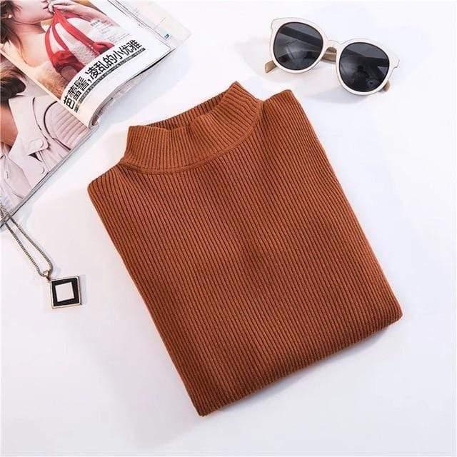 ezy2find S / Caramel Marwin New-coming Autumn Winter Tops Turtleneck Pullovers Sweaters Primer shirt long sleeve Short Korean Slim-fit tight sweater