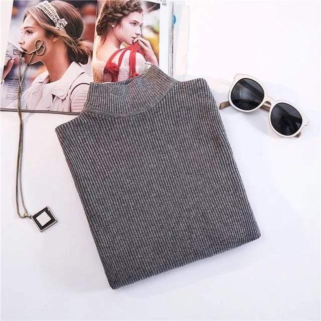 ezy2find S / Gray Marwin New-coming Autumn Winter Tops Turtleneck Pullovers Sweaters Primer shirt long sleeve Short Korean Slim-fit tight sweater
