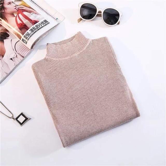 ezy2find S / Rice camel Marwin New-coming Autumn Winter Tops Turtleneck Pullovers Sweaters Primer shirt long sleeve Short Korean Slim-fit tight sweater