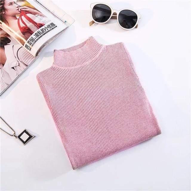 ezy2find S / Skin powder Marwin New-coming Autumn Winter Tops Turtleneck Pullovers Sweaters Primer shirt long sleeve Short Korean Slim-fit tight sweater