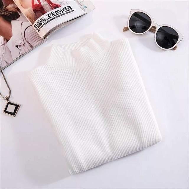 ezy2find S / White Marwin New-coming Autumn Winter Tops Turtleneck Pullovers Sweaters Primer shirt long sleeve Short Korean Slim-fit tight sweater