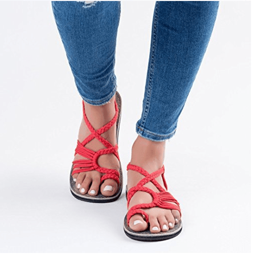 ezy2find sandals Red / 35 yards Beach pin-toe flat sandals