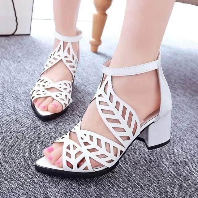 ezy2find sandles 37 / White New Korean version of hollow rhinestone fish mouth sandals thick with high heel women's shoes sandals