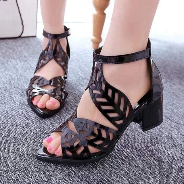 ezy2find sandles 39 / Black 1 New Korean version of hollow rhinestone fish mouth sandals thick with high heel women's shoes sandals