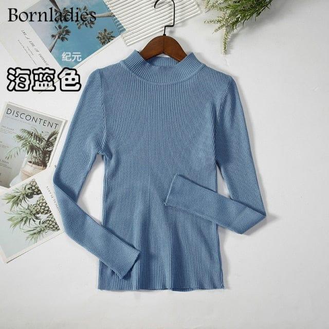 ezy2find Sea blue / One Size Bornladies Autumn Winter Basic Turtleneck Knitting Bottoming Warm Sweaters 2022 Women&