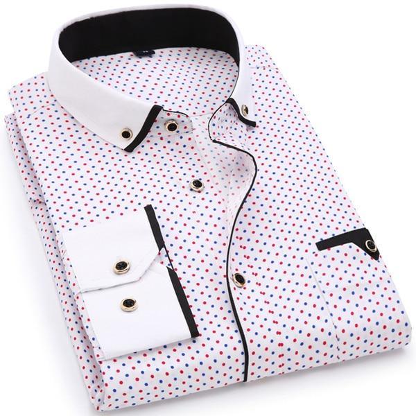 ezy2find shirt SH216 / Asian S Label 38 2020 Men Fashion Casual Long Sleeved Printed shirt Slim Fit Male