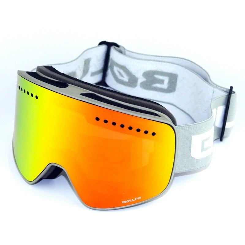 ezy2find Ski Googles Gray frame red film Cylindrical magnet ski goggles double anti-fog ski glasses