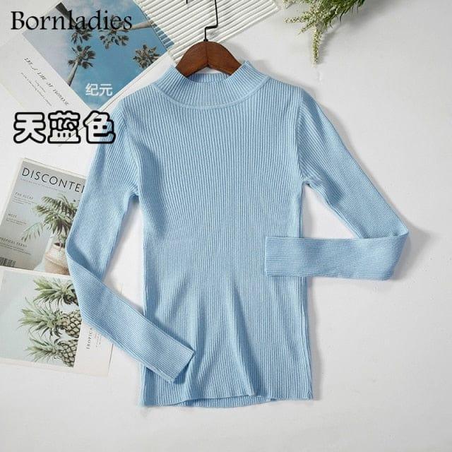 ezy2find sky blue / One Size Bornladies Autumn Winter Basic Turtleneck Knitting Bottoming Warm Sweaters 2022 Women&