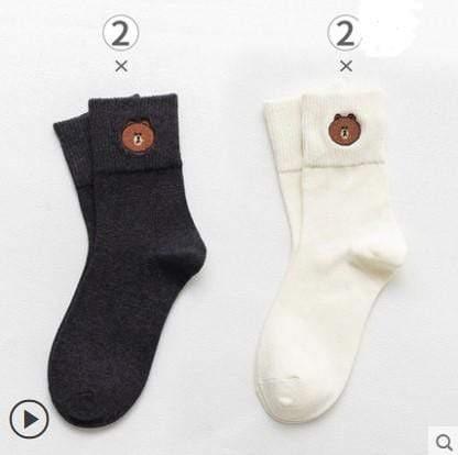 ezy2find Socks Gray and white / Q4 pairs College wind wild cute cotton socks