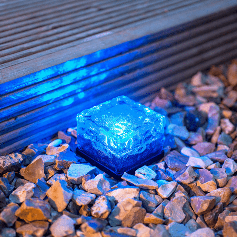 ezy2find solar Blue Waterproof Solar Power LED Ground Crystal Glass Ice Brick Shape Outdoor Yard Garden Deck Road Lamp Light