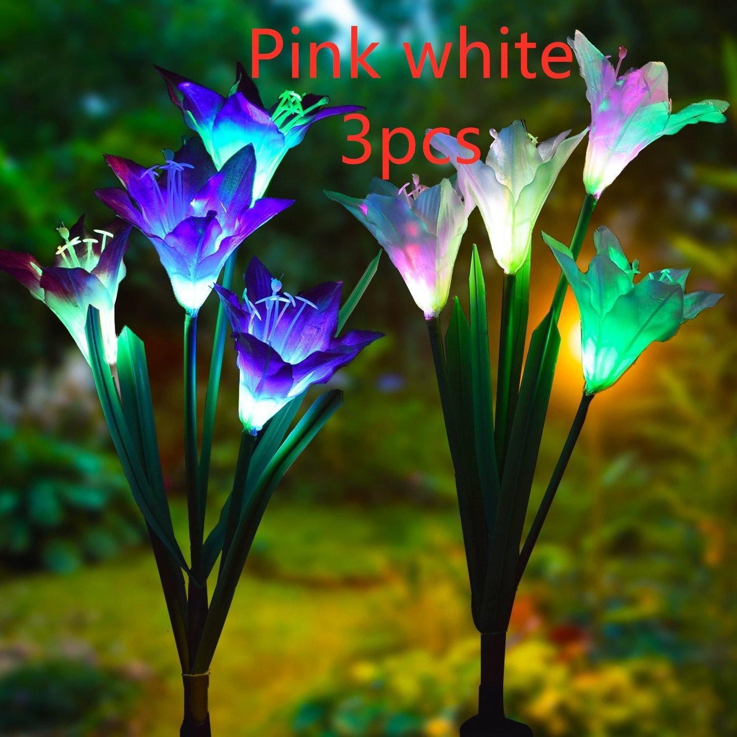 ezy2find Solar Garden Light Pink white 3pcs Outdoor Solar Garden Light Waterproof 7 LED Colorful Color Lawn Light Lily Fairy Lights Christmas Decoration Patio Lighting