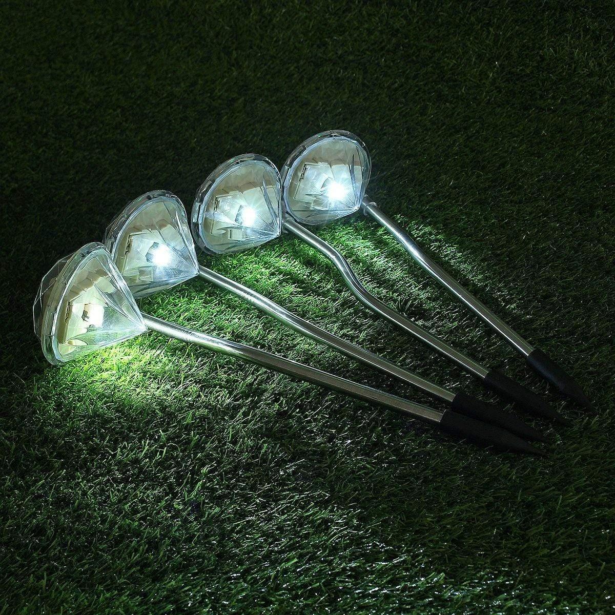 ezy2find solar White 4Packs Solar Garden Lights Outdoor LED Solar Powered Pathway Lights Stainless Steel Landscape Lighting for Lawn Patio Yard Walkway Driveway