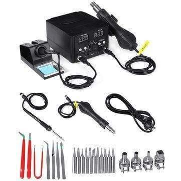 ezy2find soldering station EU Plug 2-in-1 S858D Soldering Rework Station Iron Desoldering Hot Air Tool with 3 Nozzles