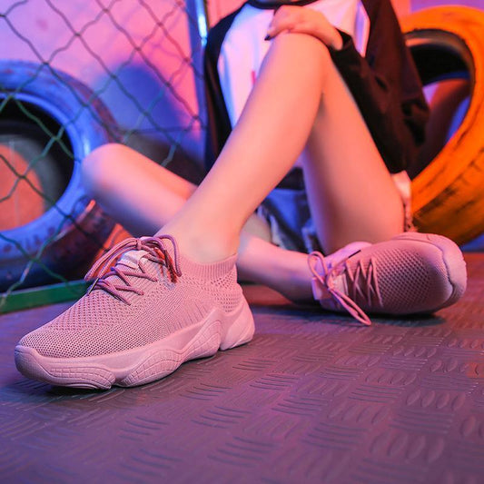 ezy2find sports shoe Pink / 37 (positive code) Thick-soled white shoes female flying woven old shoes sports shoes women