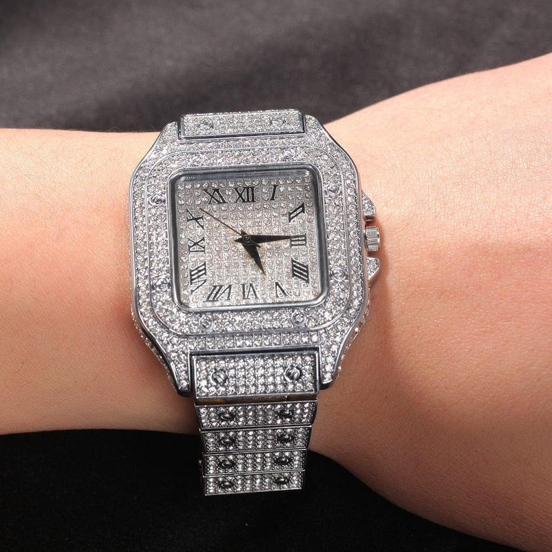 ezy2find square watch Hip Hop Full Iced Out Full Drill Men Square Watches Stainless Steel Fashion Luxury Rhinestones Quartz Square Business Watch