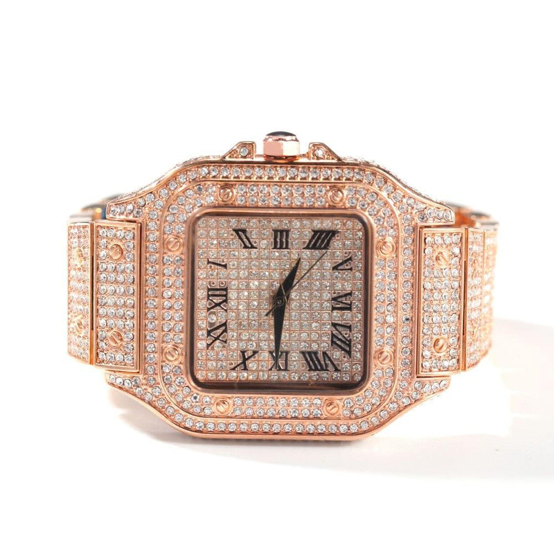 ezy2find square watch rose Hip Hop Full Iced Out Full Drill Men Square Watches Stainless Steel Fashion Luxury Rhinestones Quartz Square Business Watch