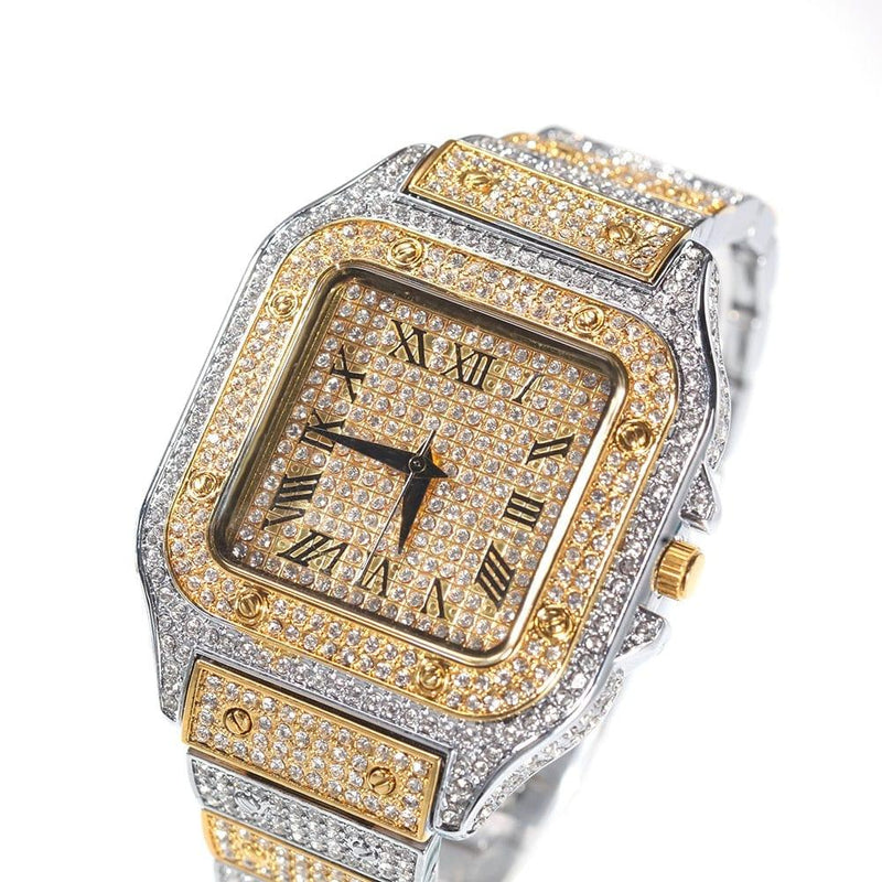 ezy2find square watch two color Hip Hop Full Iced Out Full Drill Men Square Watches Stainless Steel Fashion Luxury Rhinestones Quartz Square Business Watch