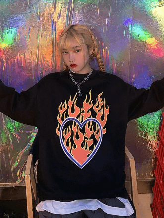 ezy2find sweater Black Love Flame Loose Couple's Sweater Pullover