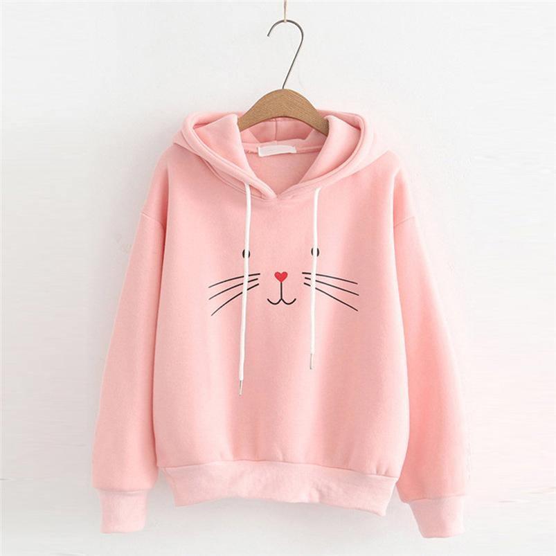 ezy2find sweater Pink / M Autumn and winter sweater female student cute cat print hoodie