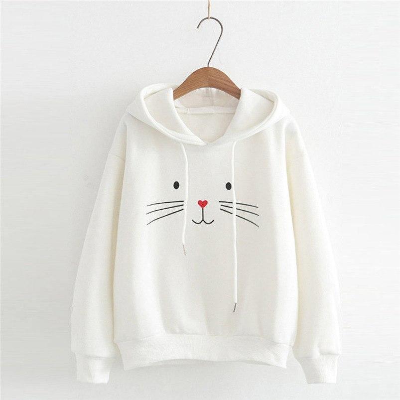 ezy2find sweater White / L Autumn and winter sweater female student cute cat print hoodie